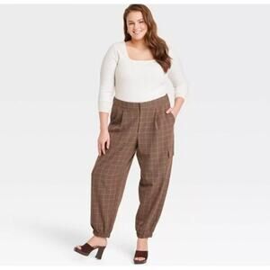 A. NEW DAY womens brown plaid dressy Jogger pants size 14 DarkAcademia Preppy